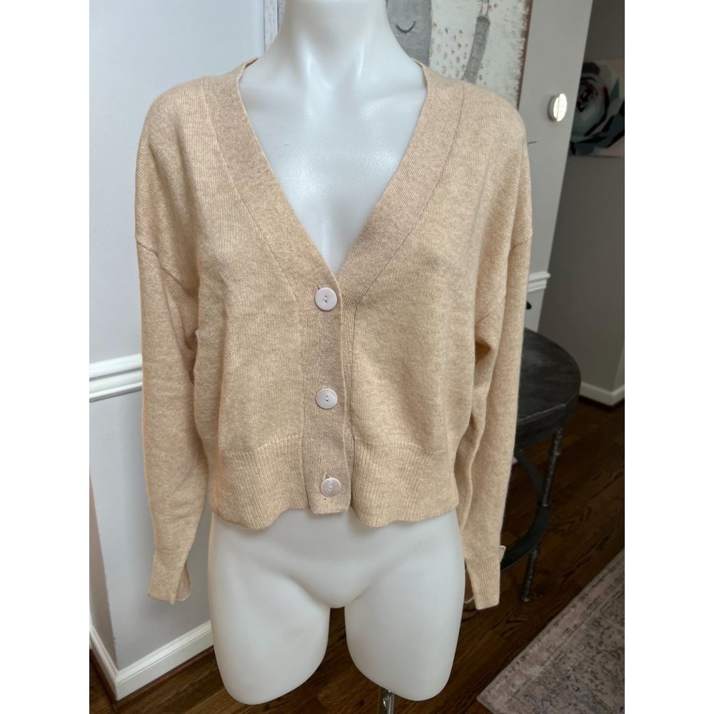 CRUSH CASHMERE NAPOLI BALLOON SLEEVE CROPPED CARDIGAN Beige Size 0 XS